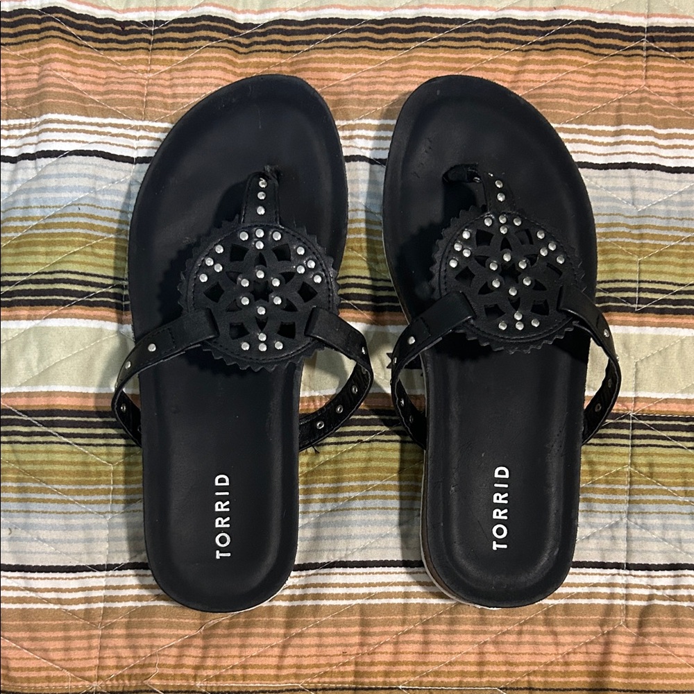 Torrid Black Sandals with Pearl Accents